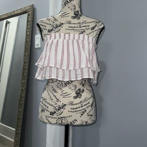 American Eagle White & Red Striped Strapless Stretchy Tube Top M